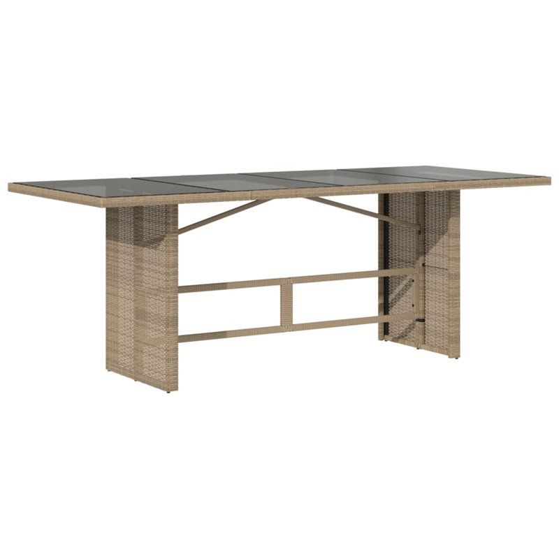 Latitude Run® Patio Table With Glass Top 74.8"X31.5"X29.1" Poly Rattan, Beige