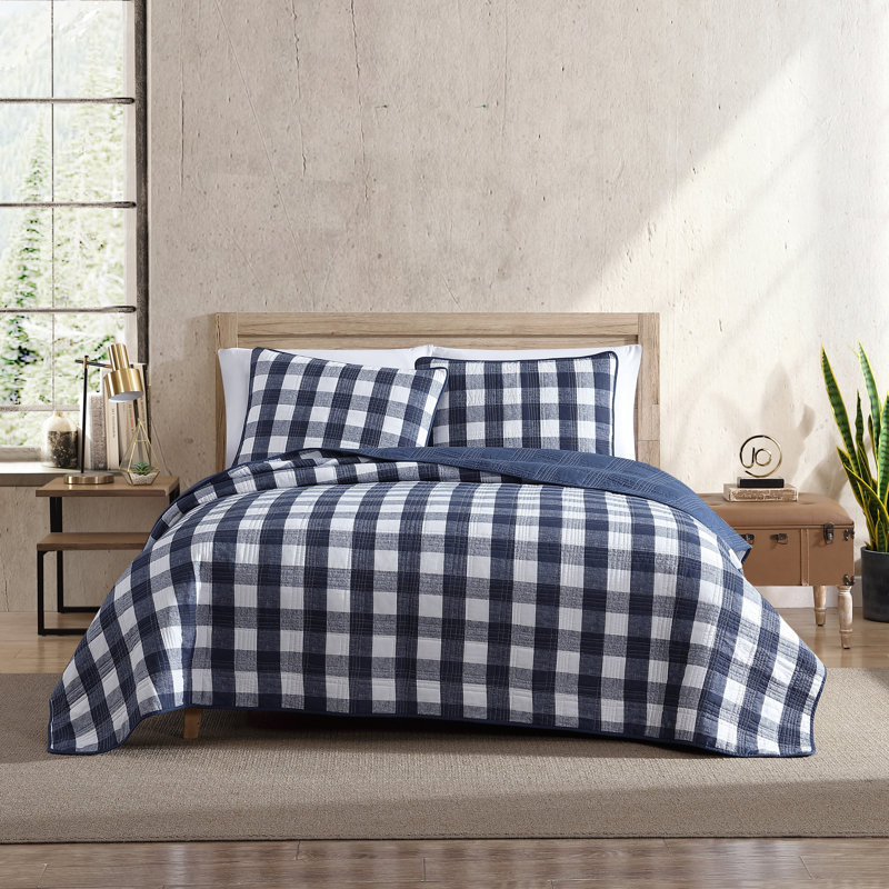 Ensemble de courtepointe réversible 100% coton Cooper, Courtepointe pour lit double/grand et 2 taies déc, Bleu