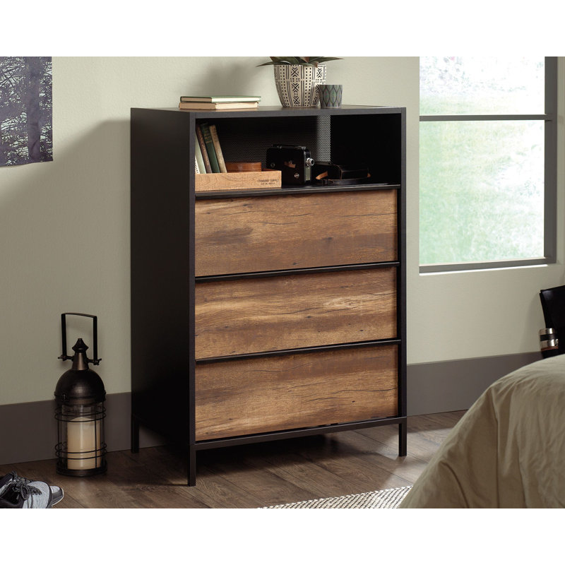 Commode 3 tiroirs Arvilla, Noir / brun