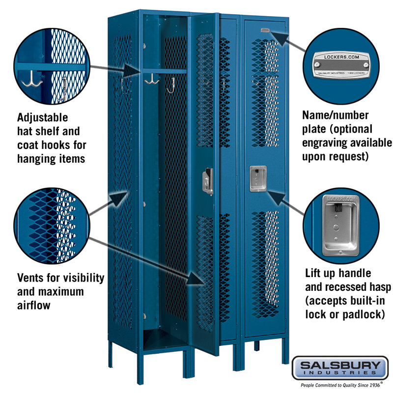 Casier ventilé 1 niveau et 3 rangées, Bleu, H 78 po x l 36 po x P 15 po