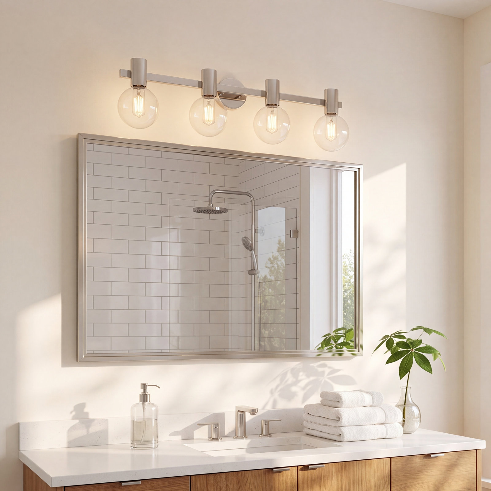 Ryenne Bath Sconce, Chrome, 10" H x 34" W x 34" D, 4 Lights