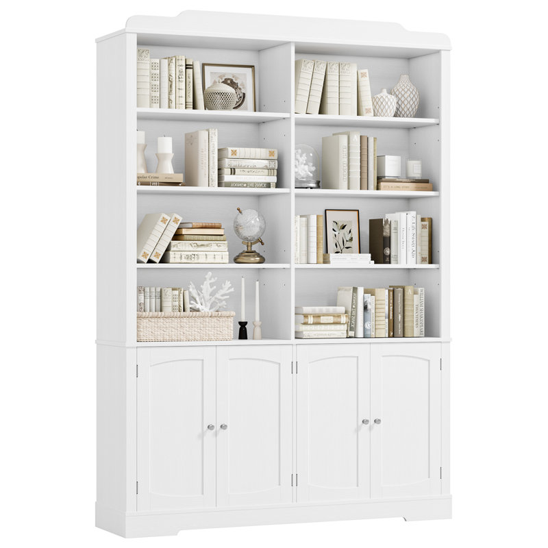 Ariel 73.1"H Bookcase With Cabinets, Freestanding Cabinet With Adjustable Shelves, Wood Storage Standard Bookshelves, White