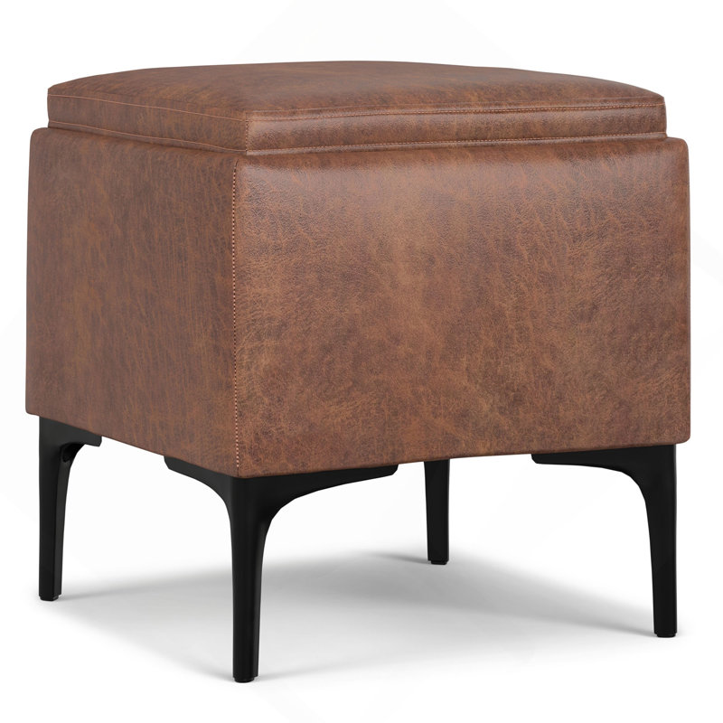 Repose-pieds avec rangement et plateau, Faux Leather, Brown