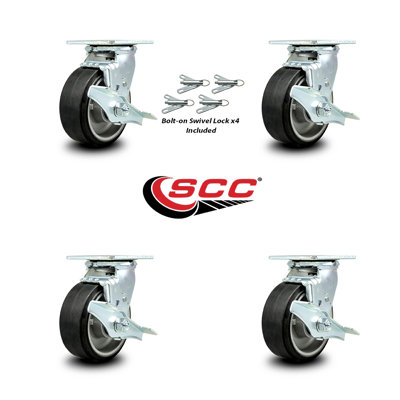 Rubber/Aluminum Caster with Ball Bearings and Brake/Swivel Lock