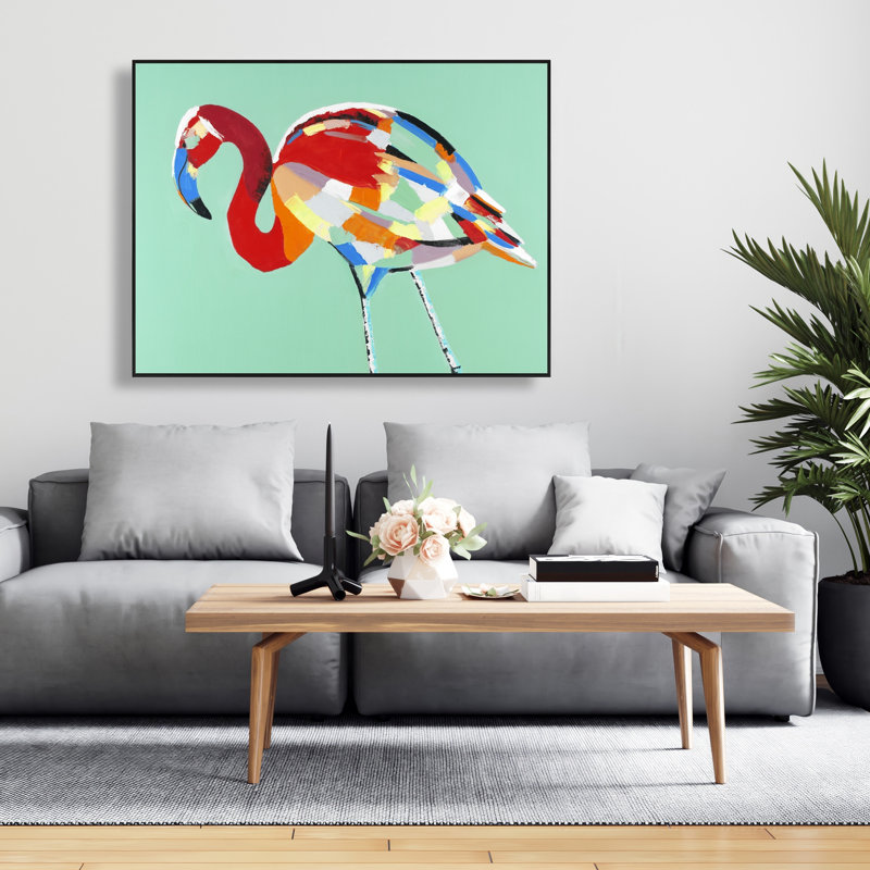 Multicoloured Flamingo - Neo Mint Exotic Framed Canvas Decor