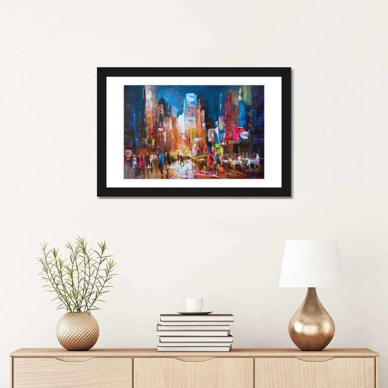 «New York», reproduction sur toile, H 24 po x l 32 po x P 1 po, Papier d'art encadré noir, Blanc