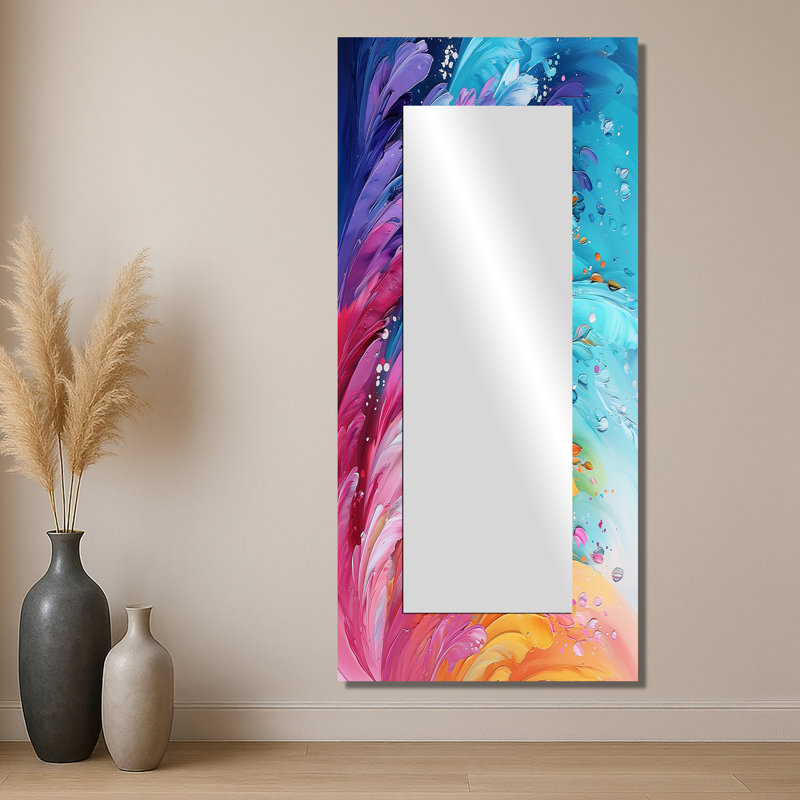 «Blue and Mauve Rainbow Dream Op Art Fragments II», art abstrait miroir mural - imprimé sur métal, 28 po x 60 po