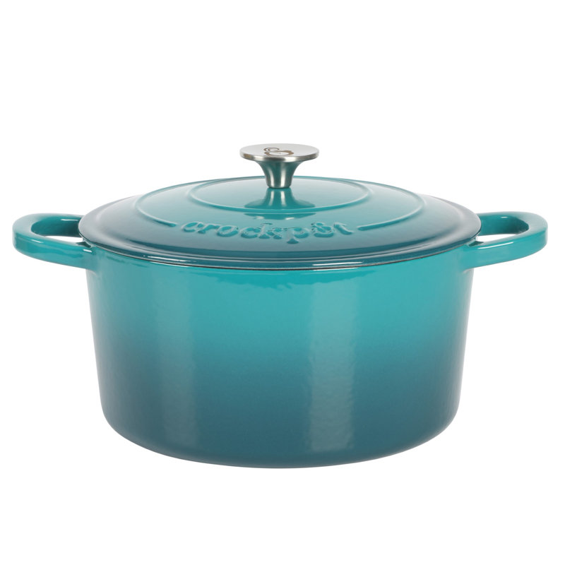 Cocotte ronde artisanale en fonte antiadhésive Crock-pot, Bleu sarcelle / argenté, 6 pintes