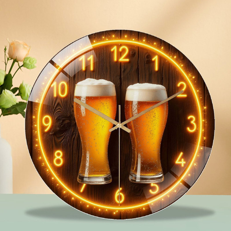 Horloge murale à DEL néon avec verres à bière