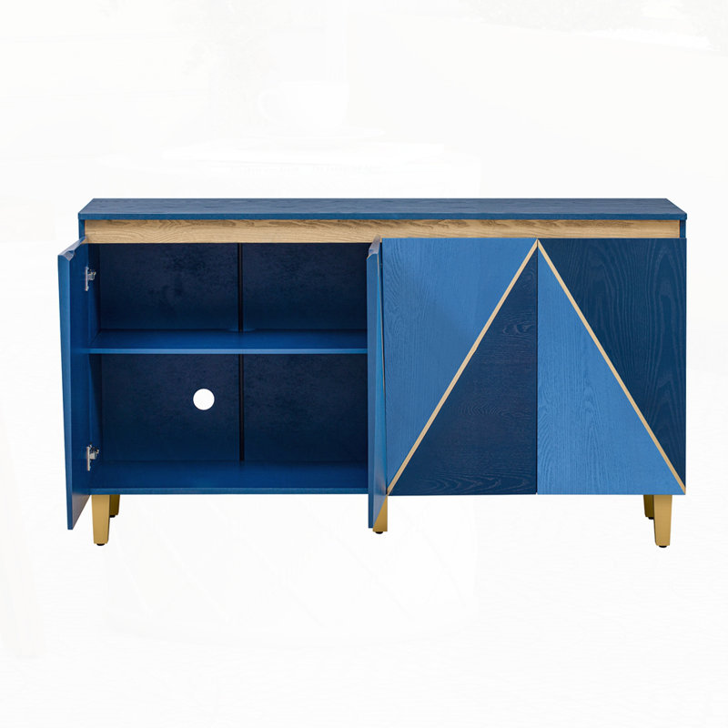Armoire 4 portes rétro avec portes effet dimensionnel, Bleu marine foncé