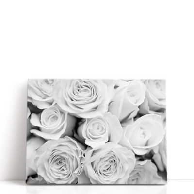 Gros plan sur un bouquet de roses, noir et blanc, reproduction d'art sur toile