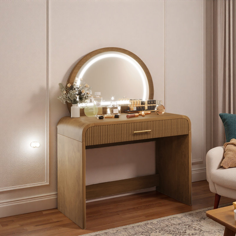 Table de coiffeuse avec miroir tactile et tiroir, Espresso