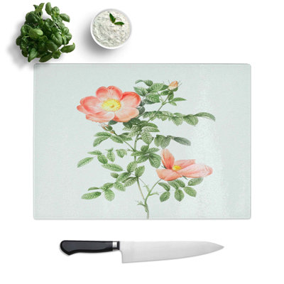 Tempered Glass Sweet Briar Rose by Pierre-Joseph Redoute Chopping Board