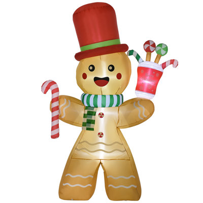 HOMCOM 7.5ft Christmas Inflatable Gingerbread Man with Candy Cane Blow-Up