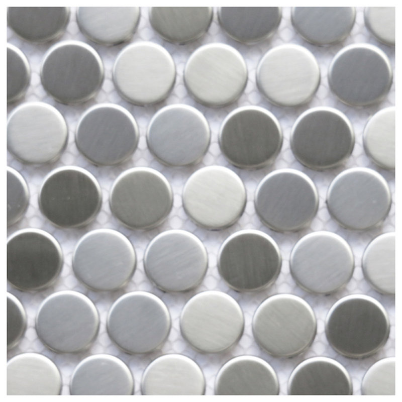 Carreau de mosaïque mural rond en acier inoxydable 0,8 po x 0,8 po Trento Retro