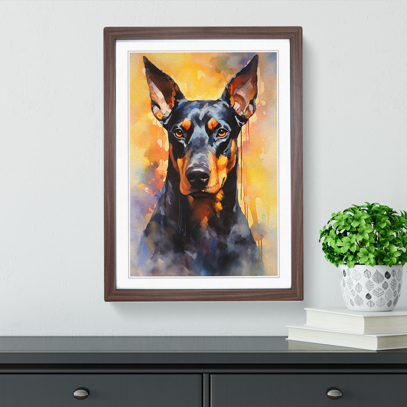 Doberman Contemporary - Single Picture Frame Print on Wood, 46cm H x 34cm W, Walnut Framed