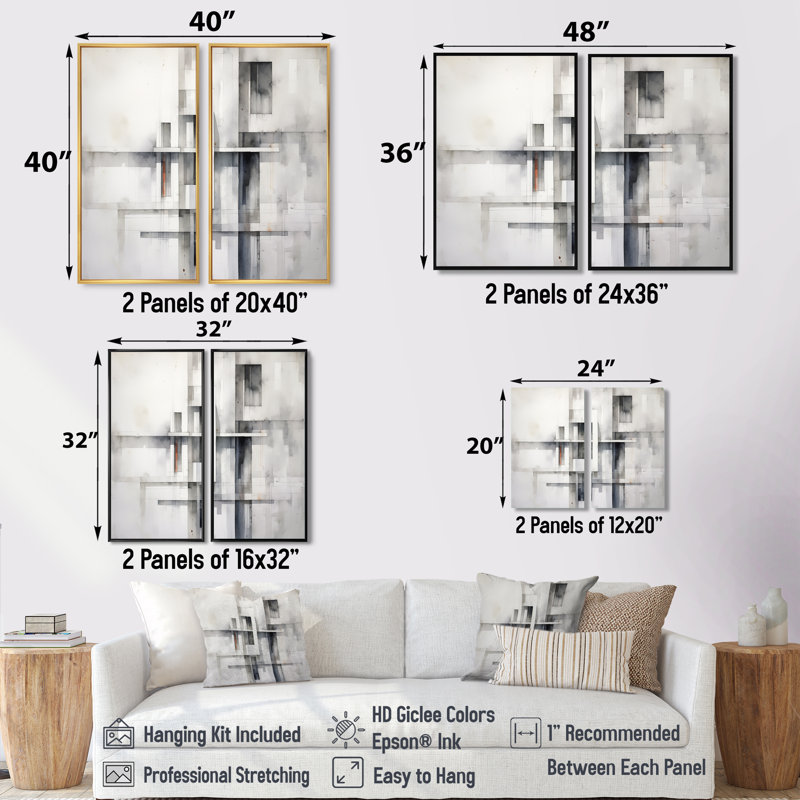 Gris abstrait zen III - Minimalisme abstrait, décoration murale 2 panneaux, Wrapped Canvas, Does Not Apply, 36" H x 48" W