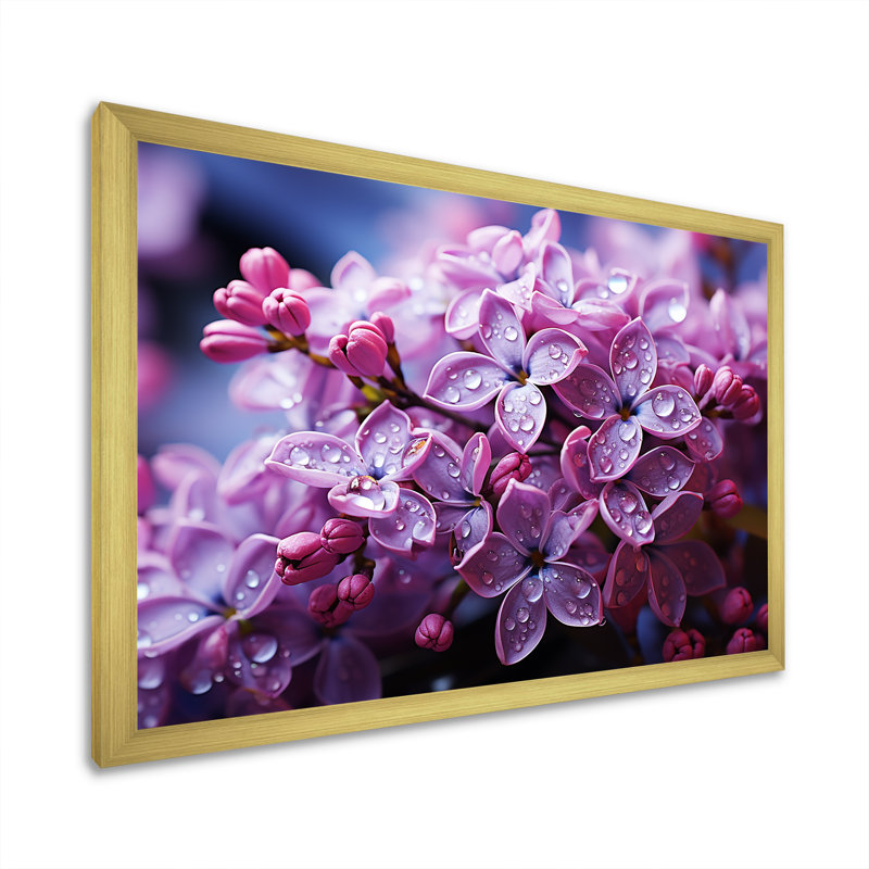 «Pink Lilacs Photo Harmony I» sur toile, Cadre doré simple, H 30 po x l 40 po x P 1,5 po