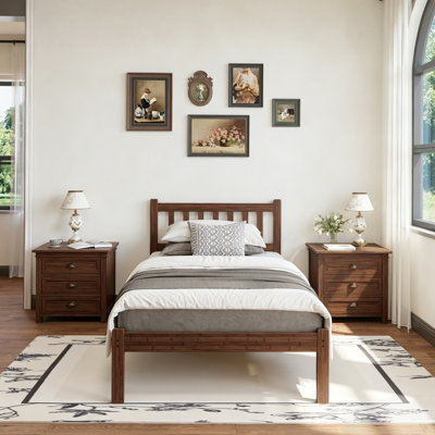 14"H Heavy-Duty Easy Assembly Solid Wood Bamboo Platform Bed Frame with Headboard