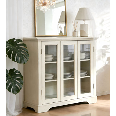 44.96"L Sideboard Storage Cabinet With  3 Mirrored Acrylic Doors For Dinning Room, Kitchen,Living Room