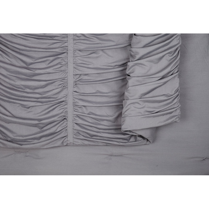 Emily Ruched Solid Textured Comforter Set, Dark Gray, Twin/Twin XL Comforter + 1 Standard Sham