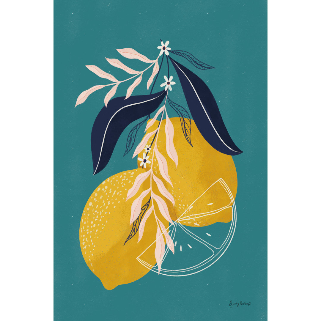 Lemons II Blue by Becky Thorns - Painting Print