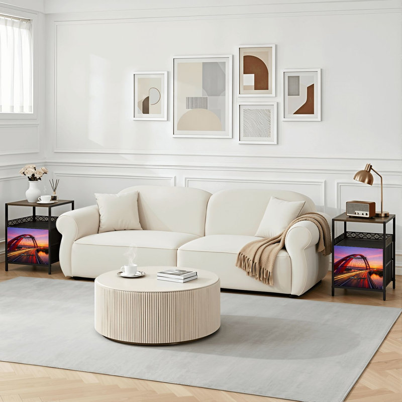 Table de chevet 2 tiroirs avec station de charge, table de chevet avec ports USB et prises USB