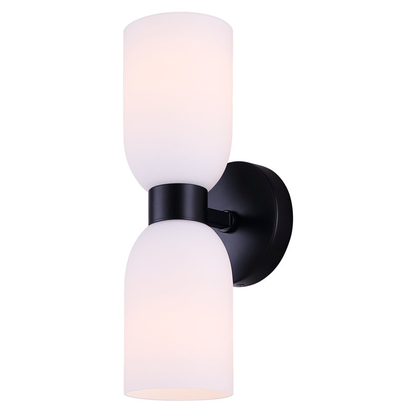 Darius 2-Light Wall Fixture, Matte Black Finish with Flat Opal Glass, Easy Connect Included, Matte Black