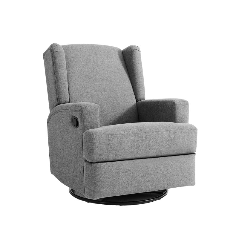 Upholstered 31.48" W Classic Wing Back Manual Handle Swivel Rock Glider Recliner, Light Grey