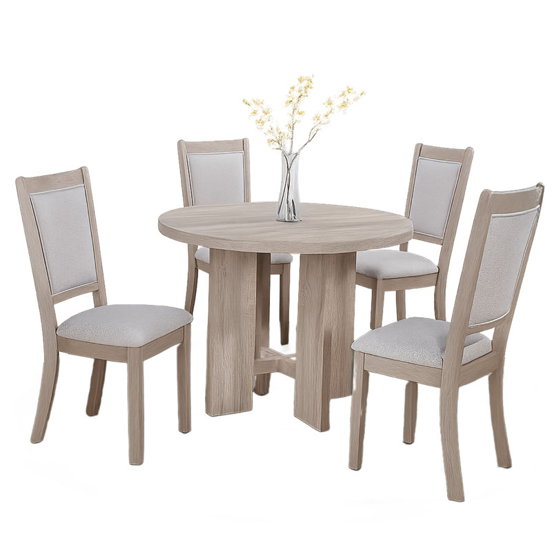 Moyo 5Pc Dining Set, Light Grey, Rustic Style Grey Round Wood Top