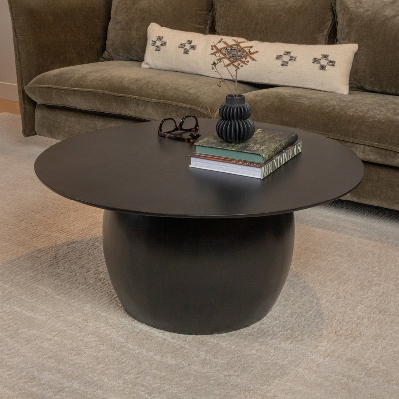 Modern Mango Wood Round Accent Table, Black