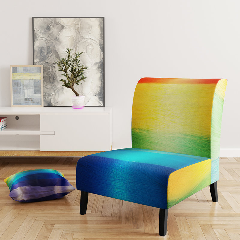 Brechta Vibrant Curve Design II - Velvet Upholstered Modern Slipper Chair, Blue/Green/Yellow