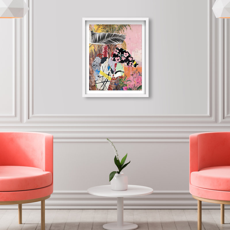 Palm Tree Pinks Framed Graphic Art, 17.5"H x 21.5"W, White Shadowbox