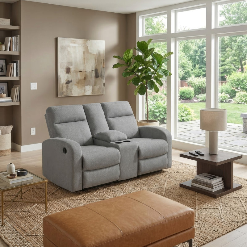Causeuse inclinable manuelle Lete, console de rangement, polyester gris 67 po