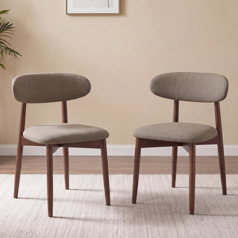  Solid Wood Upholstered Dining Chair - Ergonomic Curved Back, Comfort Fabric, Camel, Walnut