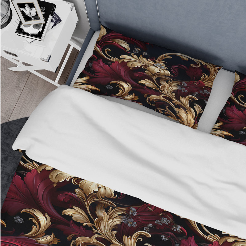 Opulent Royal Scrolls Victorian Pattern Floral Duvet Cover, King Duvet Cover + 2 King Shams