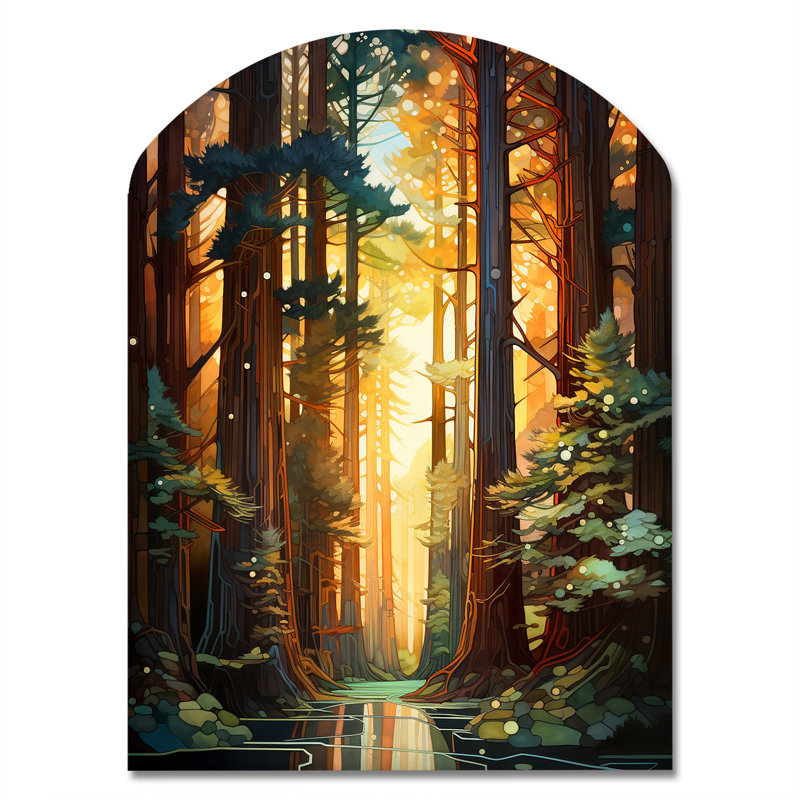 Redwood Shimmering Tree Heights I - Sculpture murale en forme d'arche en bois de séquoia, H 34 po x l 25 po