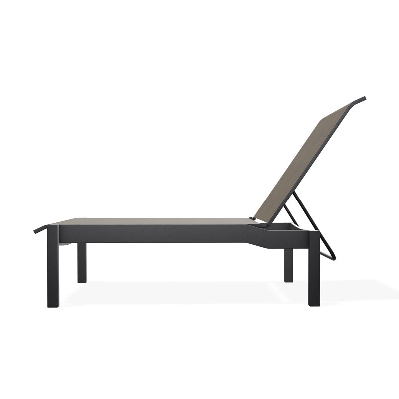 Leeward Sling Marine Grade Polymer Lay-flat Stacking Armless Chaise with Wheels, Smoke, Black