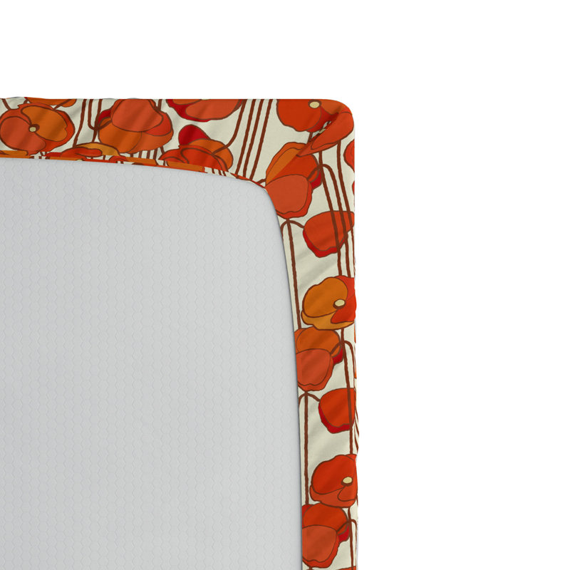 Microfiber Fitted Sheet, Queen Fitted Sheet, Red/Brown/Beige Floral