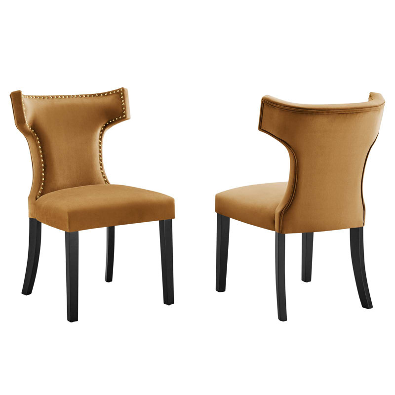 Modway Curve Performance Velvet Dining Chairs, Cognac