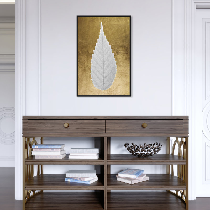 " Leaf In Gold II ", Black Framed Canvas, 24" H x 16" W