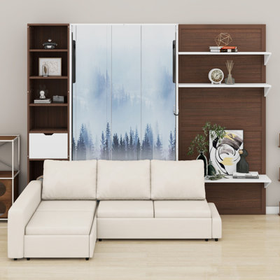 Lit escamotable avec armoire de rangement, façade de canapé et port de chargement pour studios et chambres d'hôtes