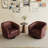 Applewold Upholstered Red Brown Faux Leather Swivel Barrel Chair with Solid Wood Base-1928101216