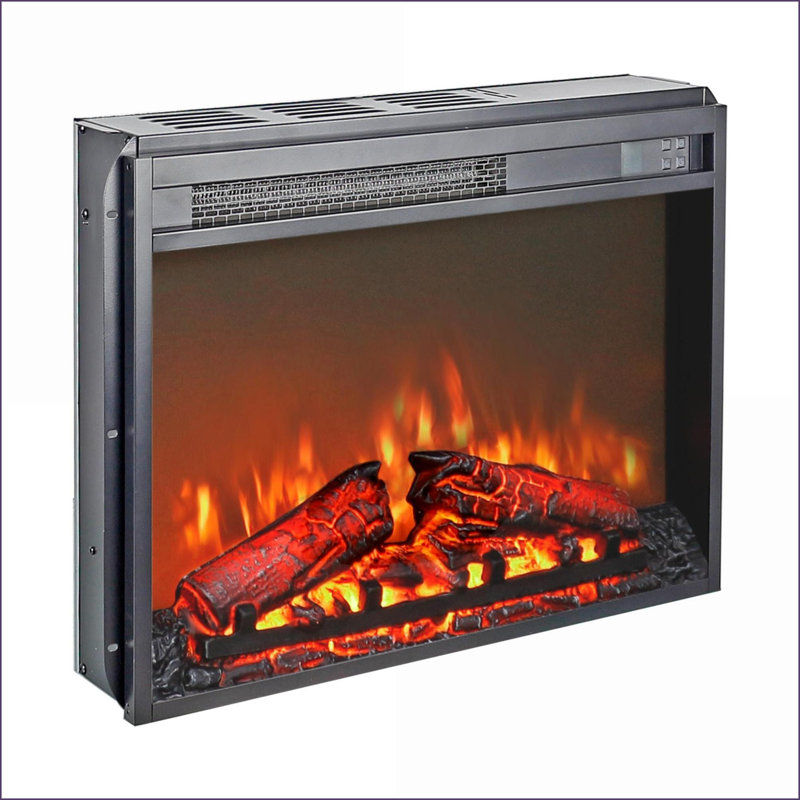 Foyer électrique encastrable, 23 pouces traditionnel avec flamme réaliste, télécommande, minuterie | Noir antique | Verre trempé + tôle + plastique