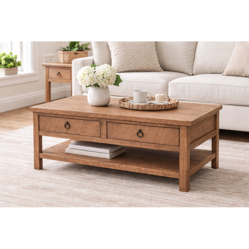 Bloomingdale Solid Wood Coffee Table, Rustic Seashell