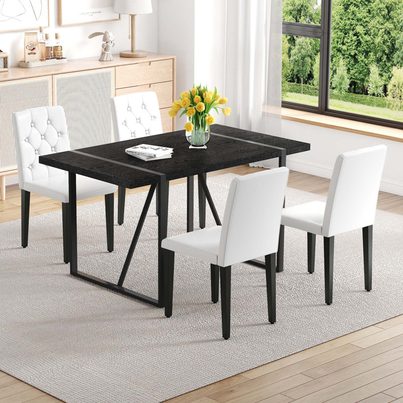 Ensemble de table à manger en bois 5 pièces avec table rectangulaire et 4 chaises capitonnées, durable et élégant pour les maisons modernes