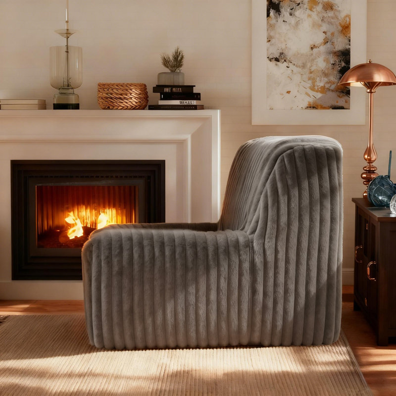 Fauteuil sans accoudoirs en fausse fourrure, canapé simple moderne l 32 po avec siège profond, idéal pour la chambre à coucher, le salon, les dortoirs et les appartements - aucun assemblage requis
