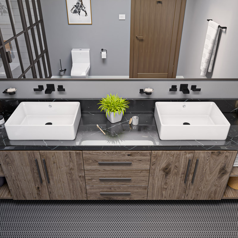 EAGO 14.125'' White Ceramic Rectangular Bathroom Sink with Overflow