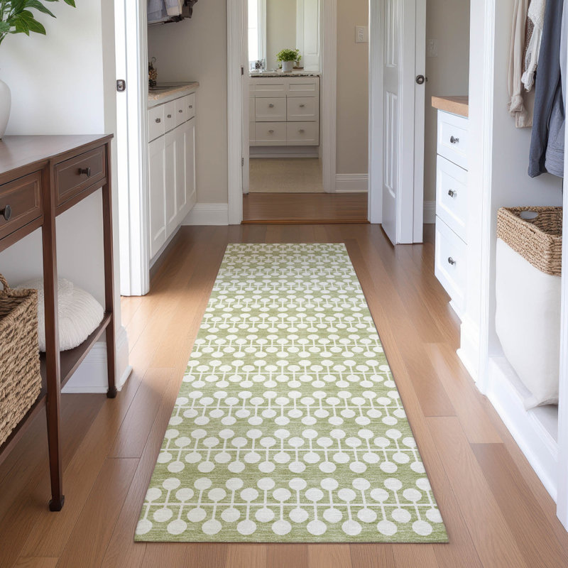 Premium Machine Washable Mayfield AMF2247 Geometric Rug, 2'3" x 7'6" Runner, Aloe