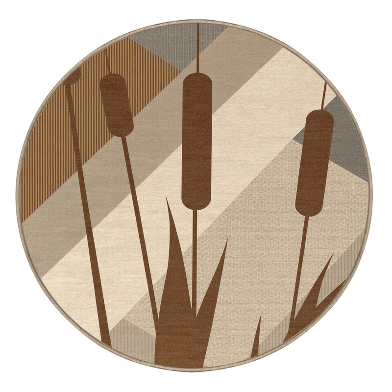 Machine Washable Ortmund Cattail Modern Geometric Rug in Beige – Beige Binding, 7' Round